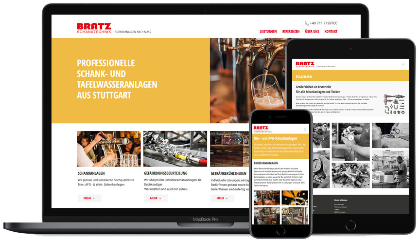 Collage von 3 Endgeräten präsentiert Homepage, um responsives Webdesign zu zeigen