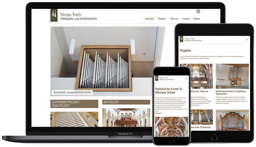 responsives Webdesign präsentiert auf Laptop, Tablet und Smartphone